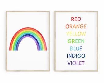 Rainbow Colors Print Set – Watercolor Texture, Playroom Decor (Digital Download)