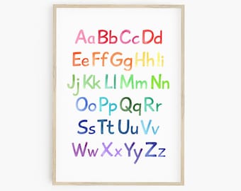 Regenbogen Aquarell Alphabet Poster - Spielzimmer ABC Wandkunst (Digitaler Download)