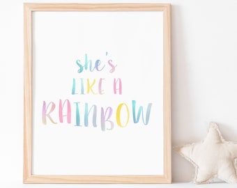 Rainbow Girls Room Print – Pastel Watercolor Inspirational Quote (Digital Download)