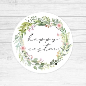 Happy Easter round Tag,  floral easter tag printable 2&quot;, cookie tag, watercolour floral