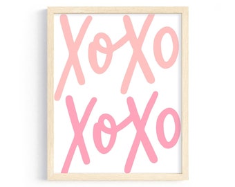Impresión X y O: impresión rosa del Día de San Valentín, imprimible de San Valentín, decoración Galentines, decoración de la habitación de las niñas