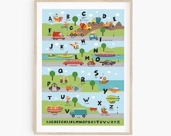 Transportmittel Alphabet Print - Spielzimmer ABC Wandkunst (Digitaler Download)