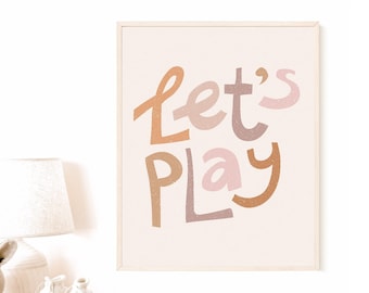 Boho Let's play wall art, playroom printable, let's play sign, gender neutral playroom, kids wall art
