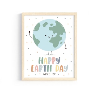 Earth Day printable poster, classroom decor, toddler activity, Happy Earth Day sign, school bulletin board decor, boho classroom