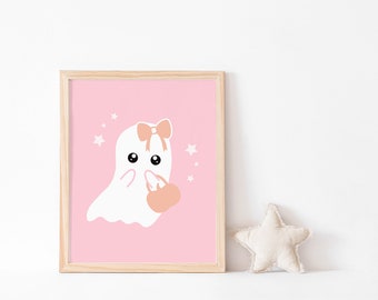 Ghost Print - Pink Halloween Decor, Girl's Room (Digital Download)