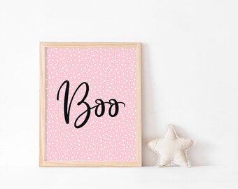 Pink Halloween 'Boo' Print – Kids Halloween Decor (Digital Download)