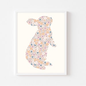 Easter printable, rabbit wall art, floral easter print, farmhouse decor, living room wall art, spring wall art