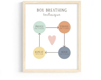 Box Breathing Technique Poster, Calming Corner Print (Digital Download)