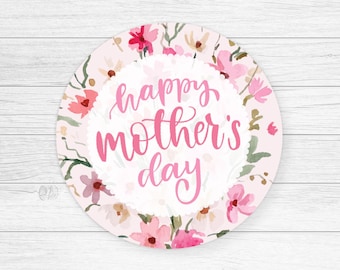 Floral Mother's Day Tag, Pink Watercolor Stickers (Digital Download)