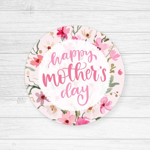 Mothers Day round Tag,  pink floral Mothers Day tag 2", Happy Mothers Day tags, cookie tag, digital stickers, watercolour floral tags