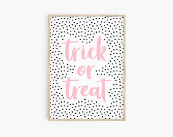 Impresión de Halloween en rosa pastel "Truco o trato" (descarga digital)
