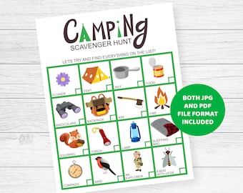 Camping Scavenger Hunt, Outdoor Nature Game (Printable PDF)