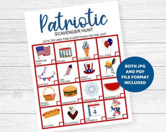 Patriotic Scavenger Hunt, Fourth of July Treasure Hunt, printable games for kids