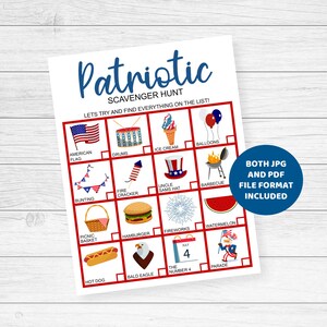 Patriotic Scavenger Hunt, Fourth of July Treasure Hunt, printable games for kids