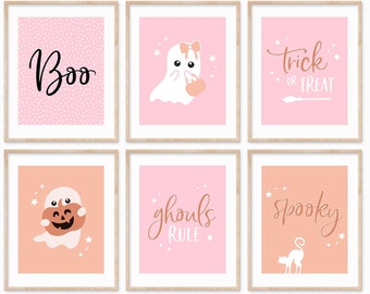 Roze halloween-muurkunstset – schattige spookafdrukken (digitale download)