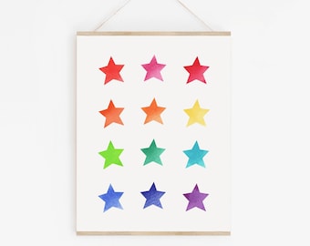 Rainbow Stars Print - instant download, rainbow wall art, bright rainbow playroom decor, kids playroom wall art, classroom poster