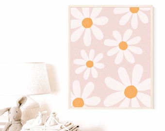 Gänseblümchen Druck, Gänseblümchen Print, Frühlingsdeko für Mädchen, Baby Mädchen, altrosa, Blumen Frühlingsplakat
