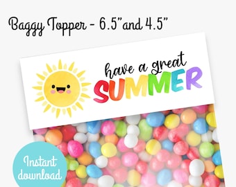 Have a tolles Sommer Baggy Topper, 16,5 cm und 11,5 cm Tasche Topper, Geschenk für Studenten, keks Taschendeckel, Regenbogen Geschenkanhänger mit süßer Sonne