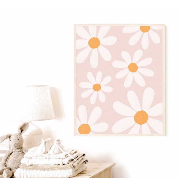 Nursery printable, daisy wall art, girls boho print, baby girl nursery decor, dusty pink, flower spring poster
