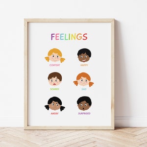 De Poster van de gevoel - kleurrijke gevoeldruk, preschoolgevoelensposter, onderwijs afdrukbaar, de druk van de huisschool, regenboogklas, emoties