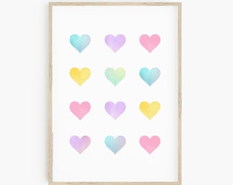 Pastel Watercolor Heart Print – Girls Room Decor (Digital Download)