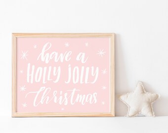 Pink Christmas Print – Holly Jolly Landscape Wall Art (Digital Download)