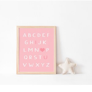 I love you alphabet print - instant download, girls alphabet printable, alphabet poster, girls nursery decor, pink nursery wall art, print