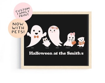 Personalisierte Halloween Geist Familie Portrait mit Haustieren (Digitaler Download)