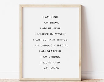 Positive Affirmations Print, Kids Playroom Decor (Digital Download)