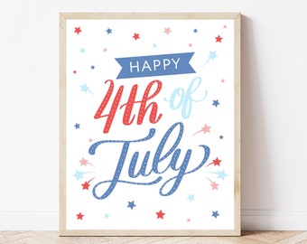 Fourth of July decor, Happy 4th of July wall art, patriotic print, summer printable