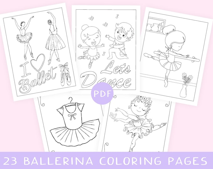 Ballerina Coloring Pages, Ballet Coloring Book, Girls Birthday Activity