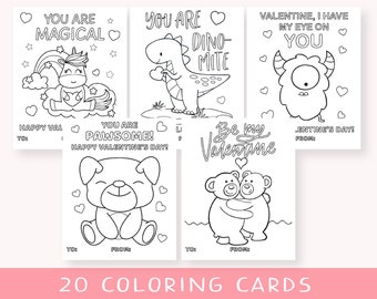 Valentine coloring cards, printable coloring cards for kids