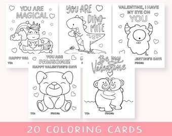 Valentine coloring cards, printable coloring cards for kids