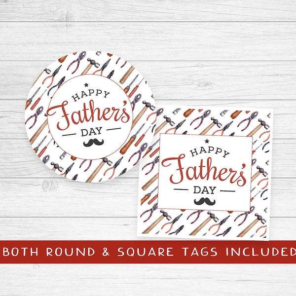 Father's Day Tag, round cookie tag 2", square gift tag, Happy Father's Day tags, digital sticker, watercolor tools elegant