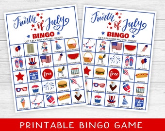 4th of July Bingo - 30 unique cards, patriotic party game, family game night, independence day