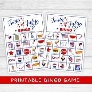 Bingo del 4 de julio: 30 cartas únicas, juego de fiesta patriótico, noche de juegos familiares, día de la independencia