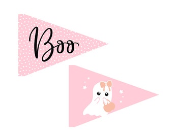 Pastel Halloween Pennant Flags – Cute Ghost Party Decor (Digital Download)