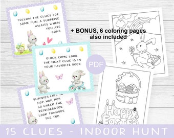 Easter scavenger hunt, indoor treasure hunt, Easter egg hunt, Easter games, Easter activities, party printables for kids