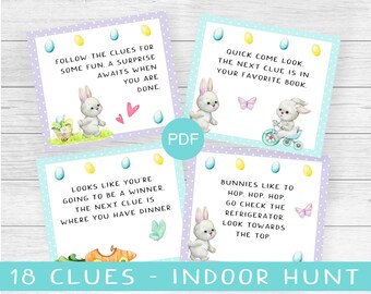 Indoor Easter scavenger hunt, clues treasure hunt, Easter games, kids Easter activities