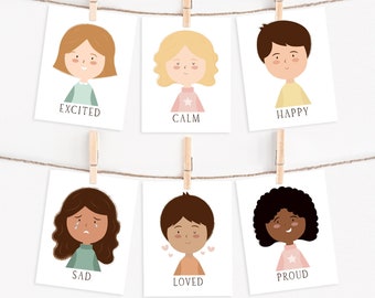 Tarjetas didácticas sobre emociones, decoración Montessori para el aula (descarga digital)