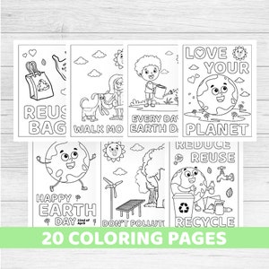 Earth Day coloring pages, printable instant download, kids activity sheets
