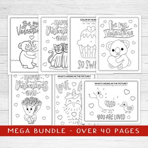 Kids Valentine coloring sheets | instant download | Valentine&#39;s Day coloring pages | kindergarten kids colouring | printable coloring | PDF