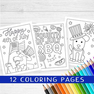 Fourth of July coloring pages, 12 printable pages, patriotic coloring sheets, Independence Day party, kids summer activity