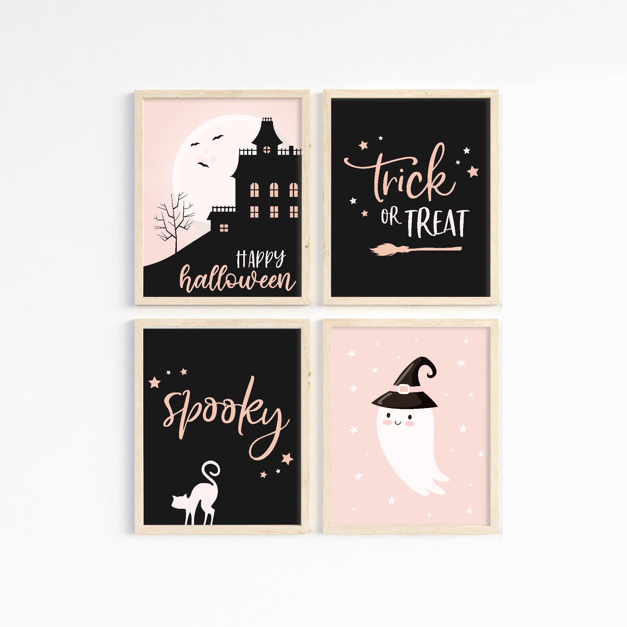Pink Halloween Wall Art Prints, Cute Ghost Decor (digital Download) - Etsy