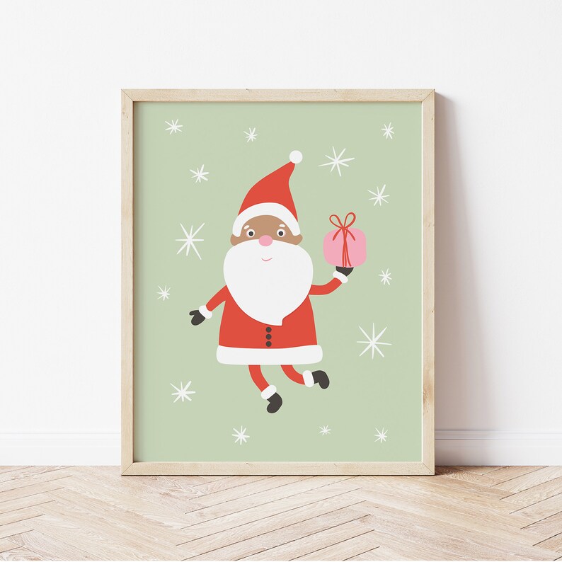 Santa Printable Art Christmas printable, sage Christmas print, whimsical Christmas, Christmas party decor image 1