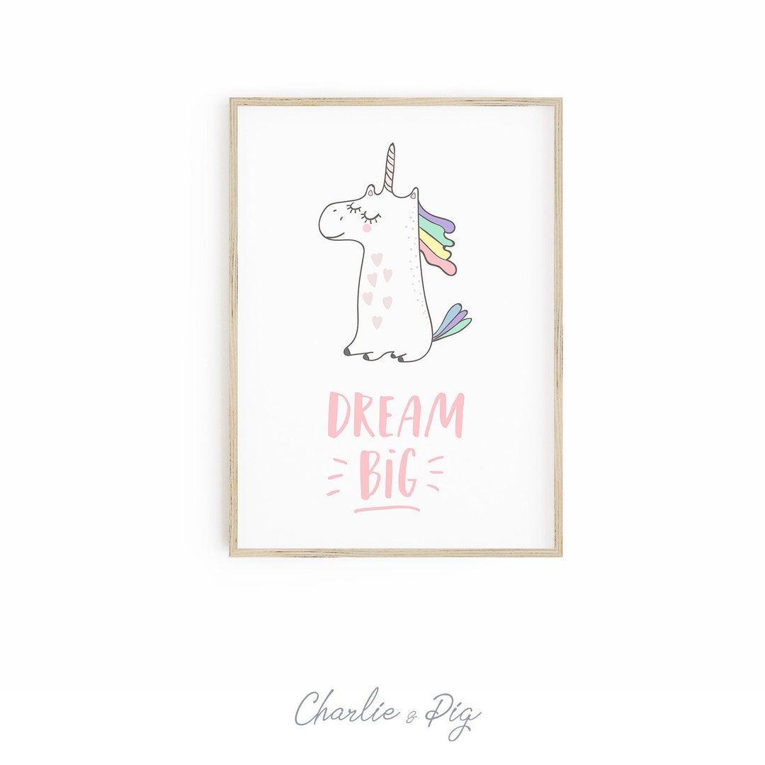 Dream Big Printable - Instant Download, Cute Unicorn Wall Decor, Dream ...