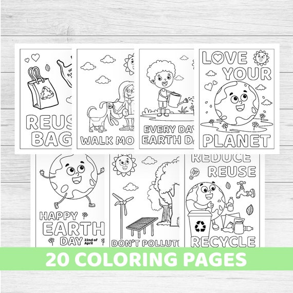 Earth Day Coloring Pages Printable Instant Download Kids