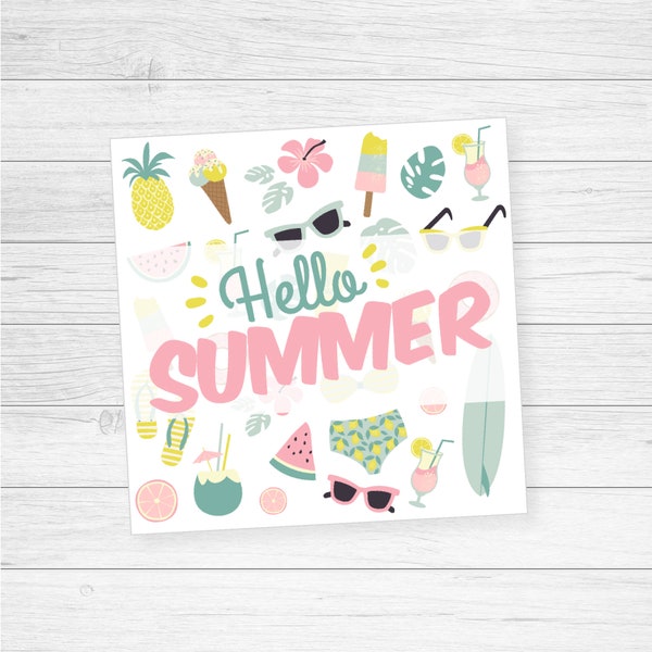 Summer Cookie Tag, square 2" and 2.5", gift tag, hello summer, ice cream, pastel pattern, vintage vibe