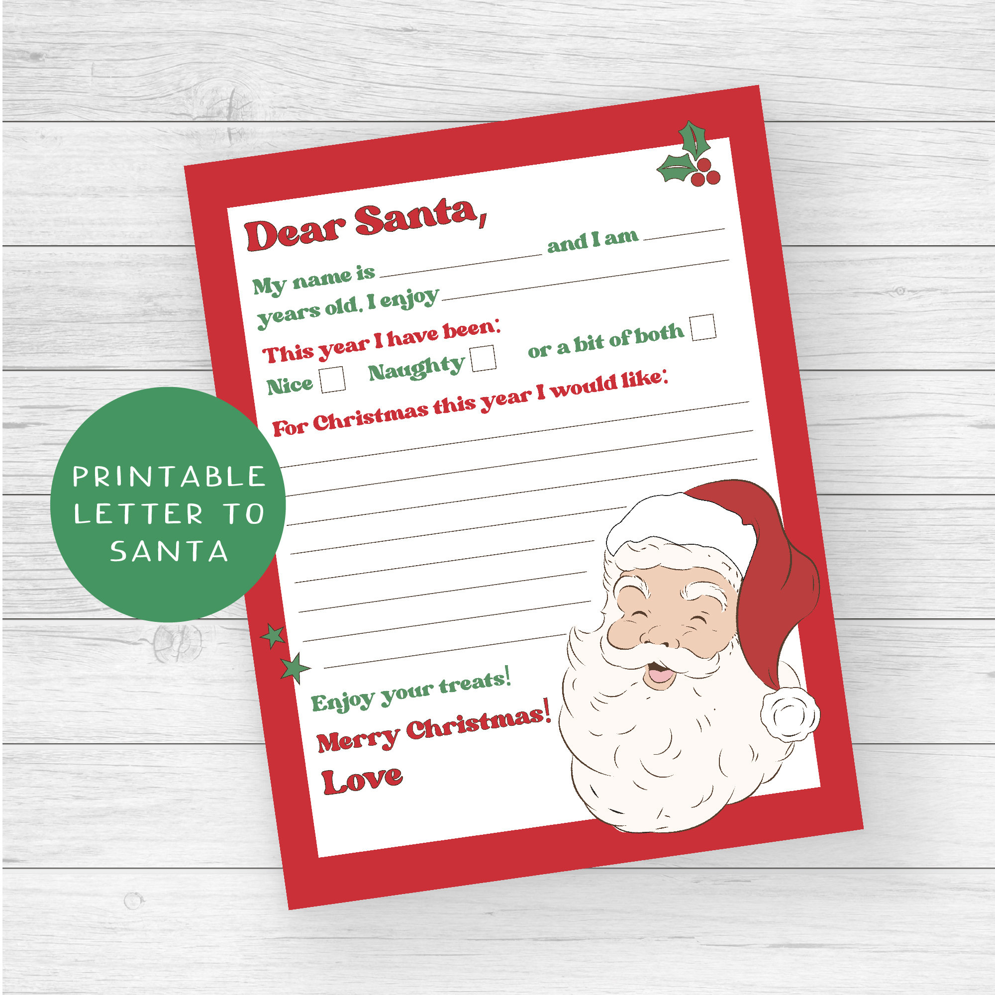 Letter to Santa Printable, Retro Letter to Santa Claus, Gift to