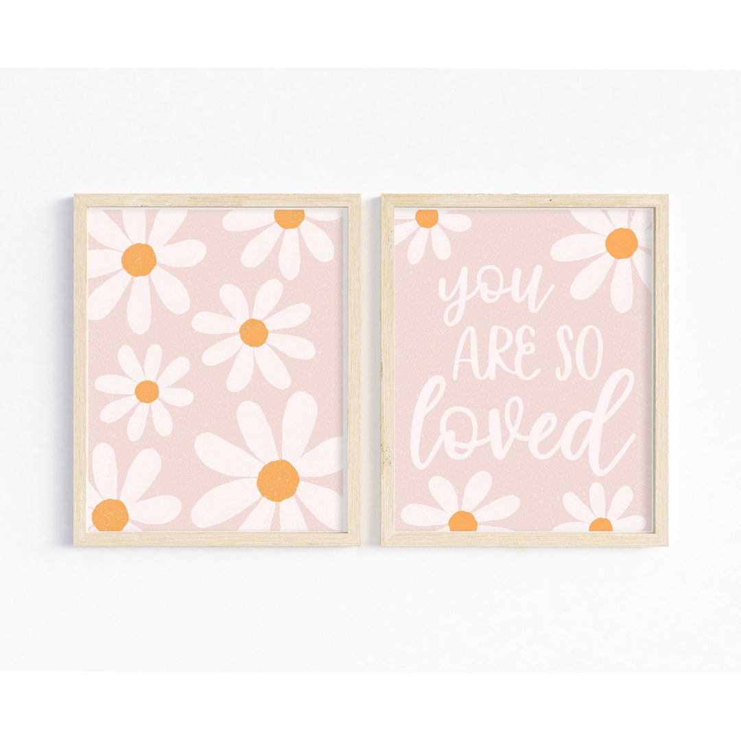 Nursery Printable Wall Art Set of 2, Daisy Wall Art, Girls Boho Prints ...